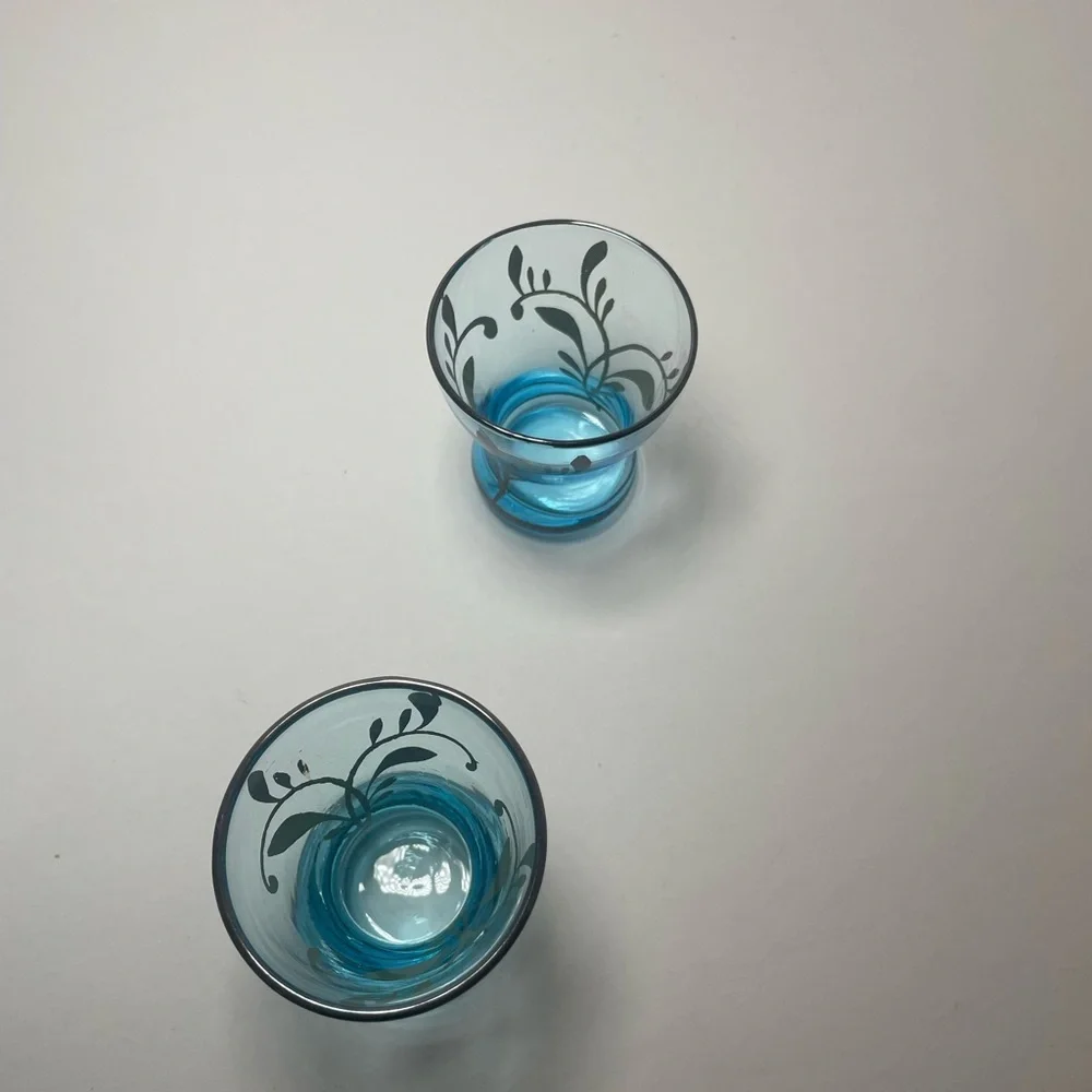 Vintage Art Deco Light Blue Decanter and 6 Cordial Glasses